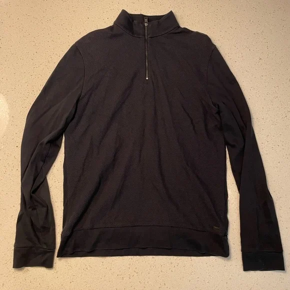 トップス HUGO BOSS WAFFLE KNIT ZIP-UP SWEATER BOSS - Zip-neck sweater in a waffle-structured cotton - Dark